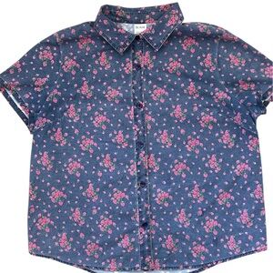 Blue Floral Unisex Button-Down